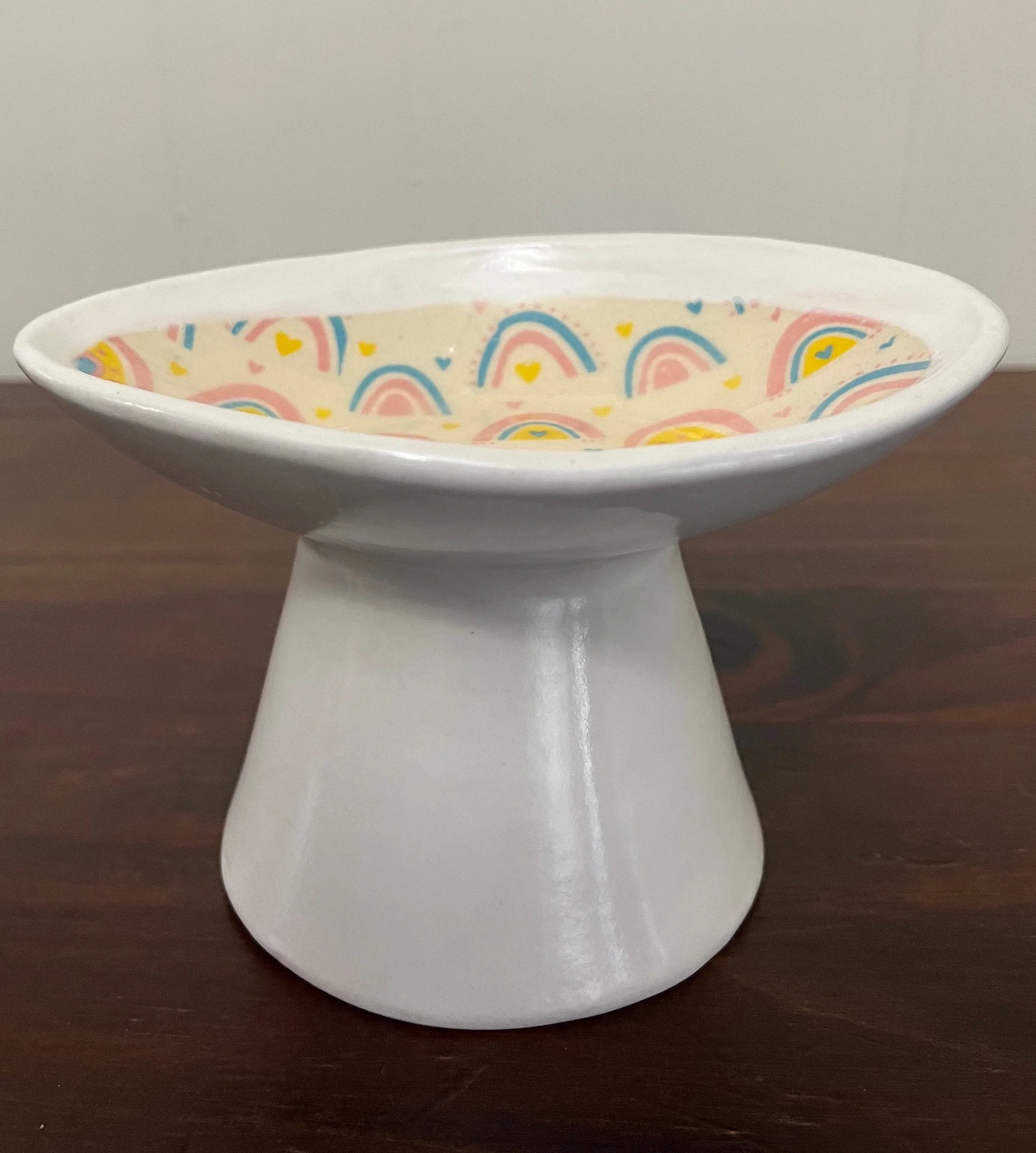 Ceramic Pedestal Cat Food Bowl (White)