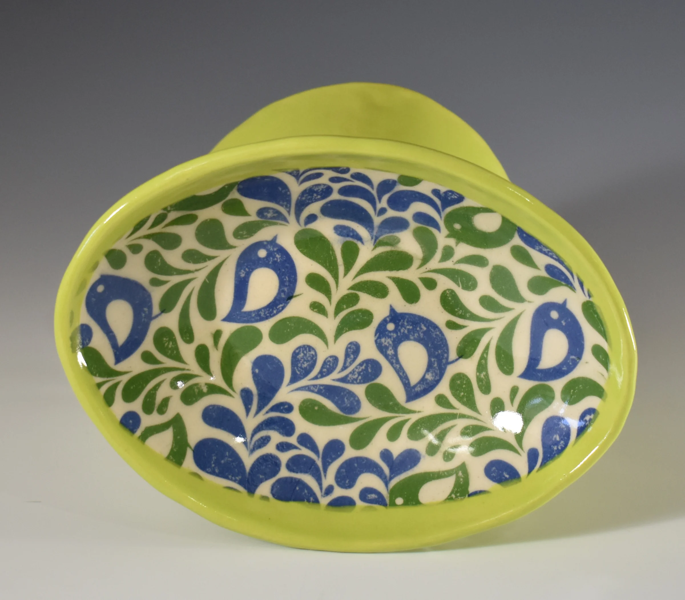 Ceramic Pedestal Cat Food Bowl (Green)