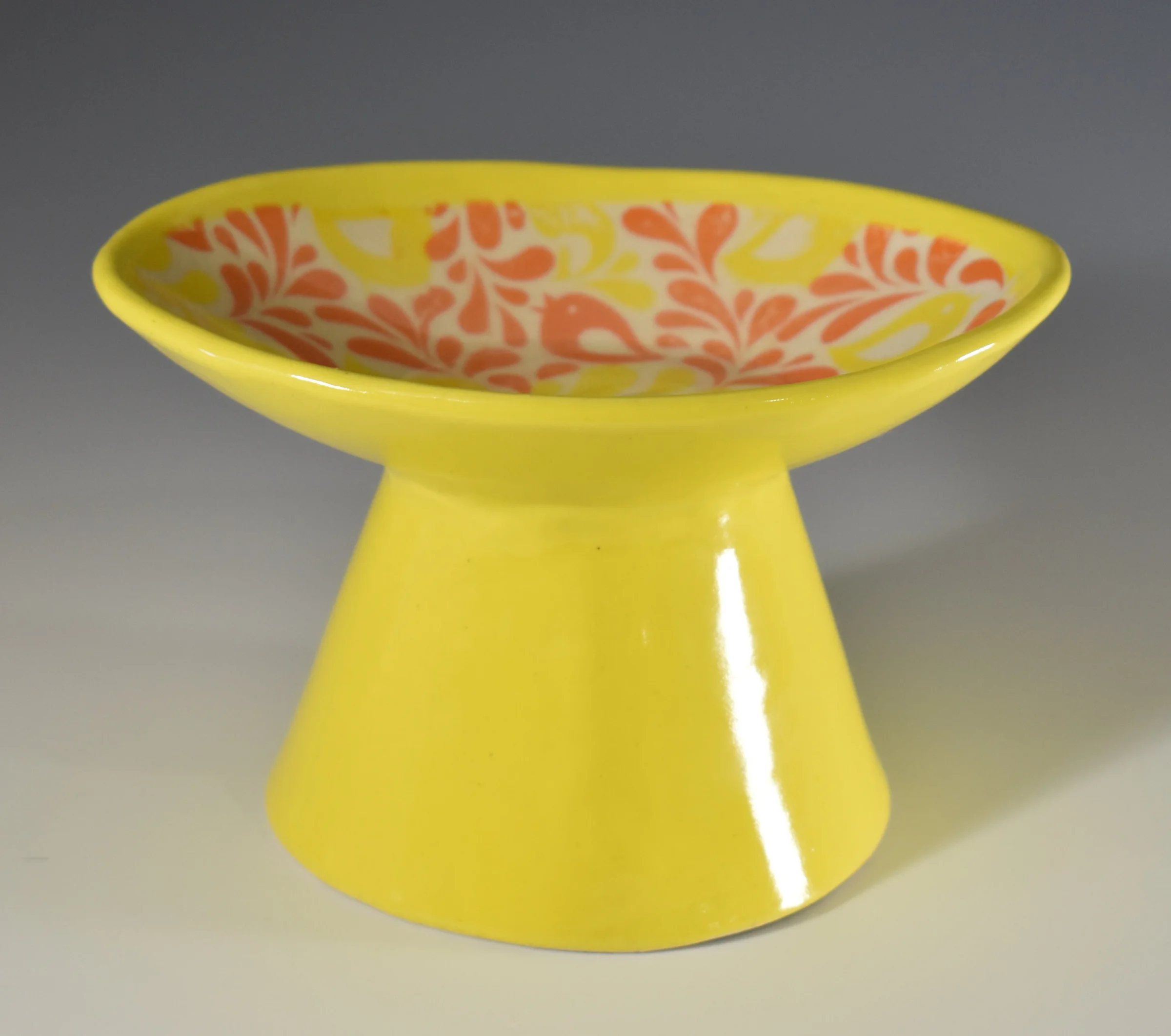Ceramic Pedestal Cat Food Bowl (Yellow)