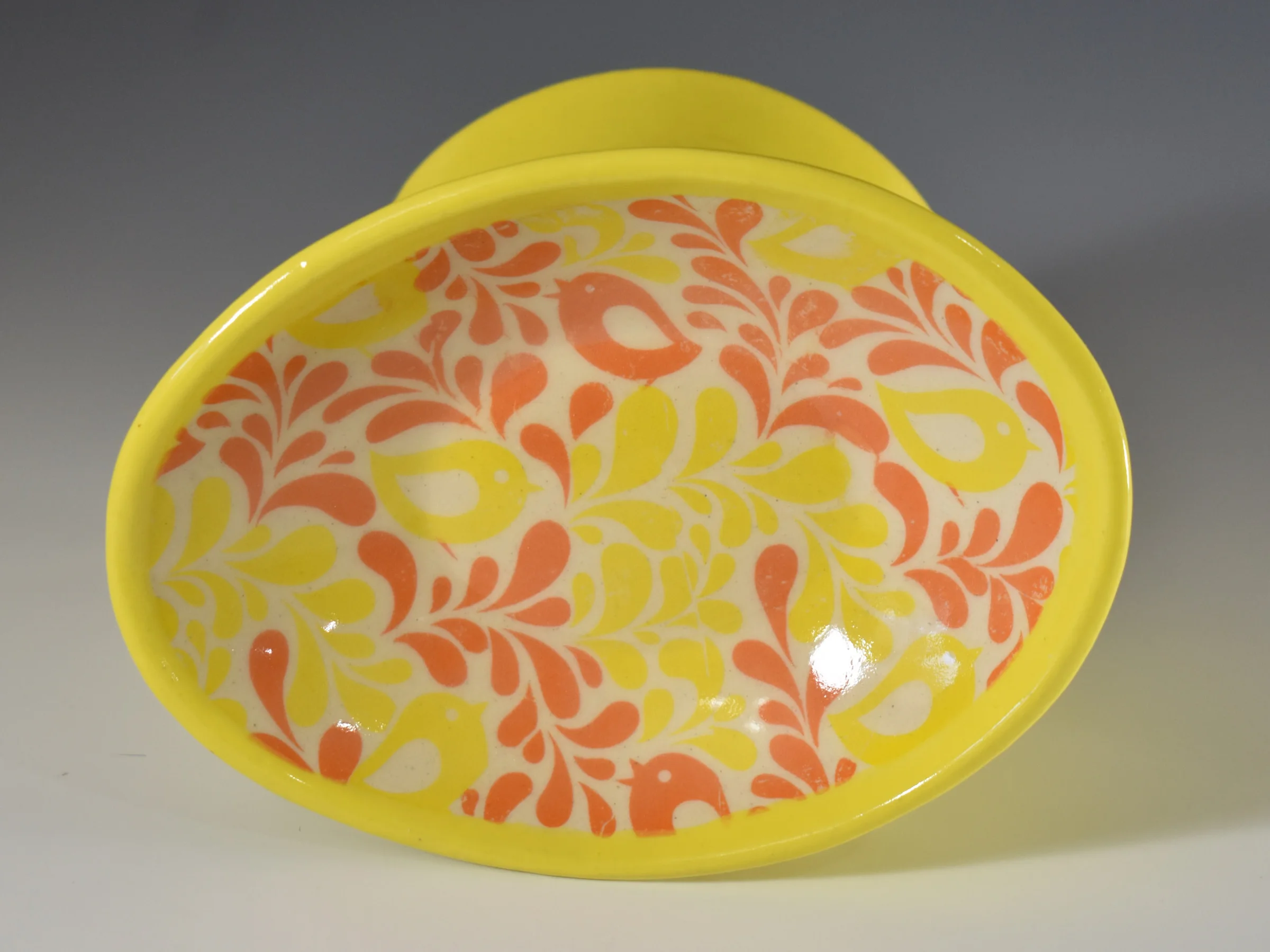 Ceramic Pedestal Cat Food Bowl (Yellow)